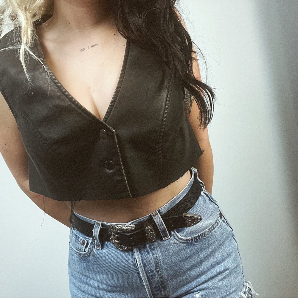 pleather cropped vest